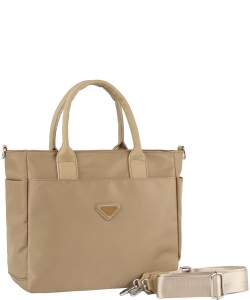 Smooth Nylon Handle Satchel Bag GLV-0160-M TAUPE